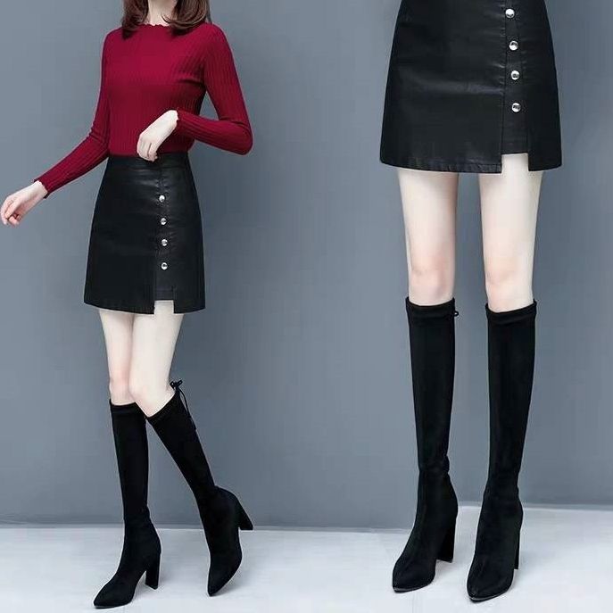 [THLD] レザー ミニスカート 台形 ショートスカート PU レザースカート 黒 Aライン レディース ファッション ハイウエス タイトスカート フェイクレザー ミニ丈 サーキュラースカート PUレザー Aライン 台形スカート ジッパー 韓国ファッション （ブラック）