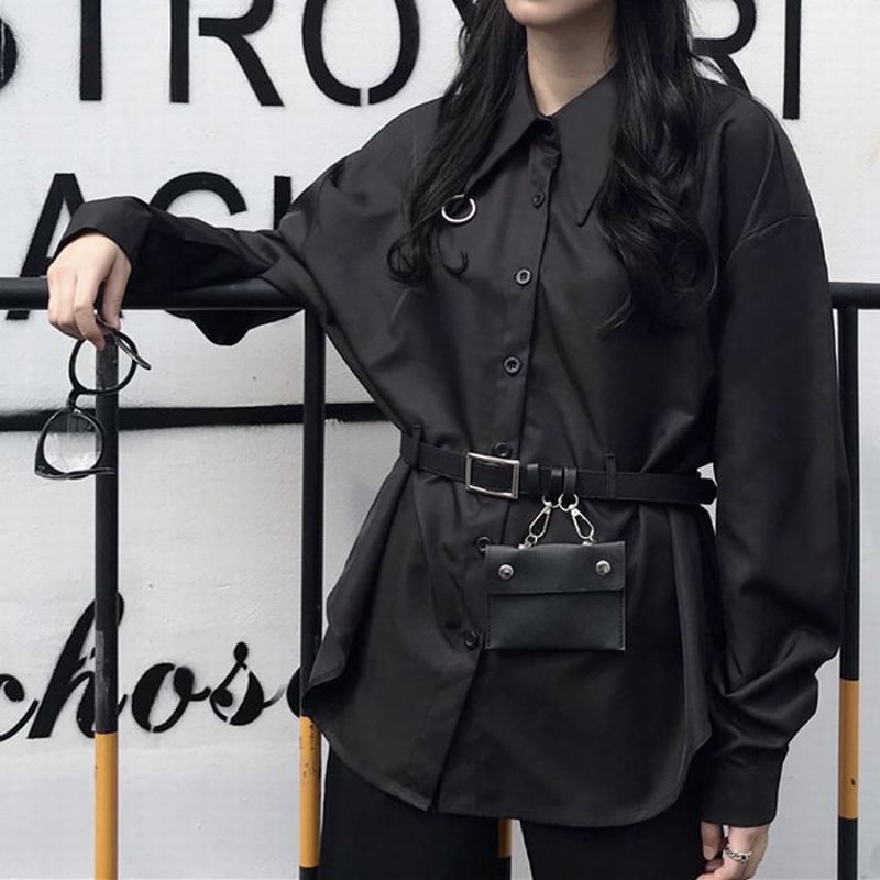 シャツ ブラウス ベルト付き ミニバッグ付き 長袖 韓国ファッション