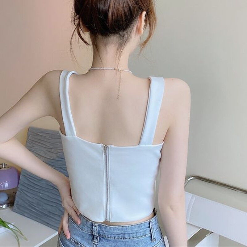 前後2way タンクトップ キャミソール トップス チャック ジップアップ