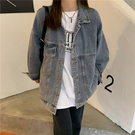 デニムジャケット Gジャン オーバーサイズ ビッグシルエット アウター ドロップショルダー レトロ 韓国ファッション レディース ガーリー カジュアル ストリート系 DTC-654875187625