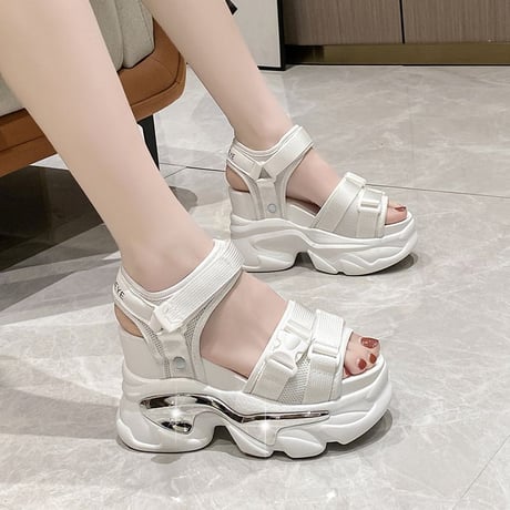 厚底 サンダル 22.0～24.5cm プラットフォーム 厚底サンダル オープントゥ 10cmヒール かわいい 韓国ファッション レディース カジュアル DTC-712773137086