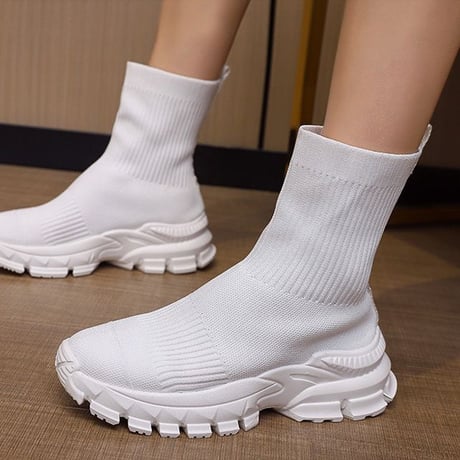 厚底 ソックススニーカー ショートブーツ 22.5〜25.0cm ソックスシューズ ハイカット スニーカー 歩きやすい 美脚 韓国ファッション レディース DTCA-665744835240