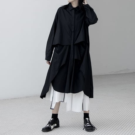 シャツワンピース ロングシャツ シャツ ワンピース アシンメトリー 不規則デザイン ルーズ 長袖 レトロ 韓国ファッション レディース 大人可愛い ガーリー DTC-634484580166