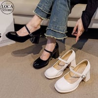 メリージェーンパンプス 22.0～24.5cm パテントレザー チャンキーヒール 太ヒール 7.5cm パンプス ラウンドトゥ 韓国ファッション レディース DTCA-821831991229