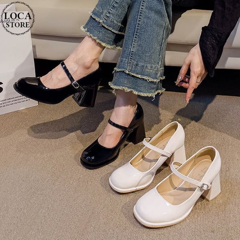 メリージェーンパンプス 22.0～24.5cm パテントレザー チャンキー