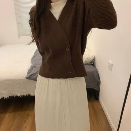 2WAY ショート丈 カーディガン 韓国ファッション レディース オフショルダー オフショル ウール 暖かい ボタン ガーリー (DTC-604776362280)