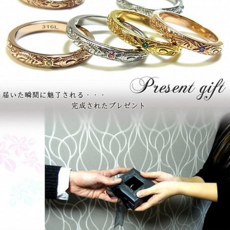 ハワイアンジュエリー リング 誕生石 金属アレルギー対応 プルメリア スクロール 指輪 ゴールド シルバー ピンクゴールド サージカルステンレス anir01-g