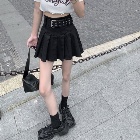 プリーツスカート ベルト付き ハイウエスト ミニスカート Aライン スカート レトロ 韓国ファッション レディース 大人可愛い ガーリー DTC-676450132130