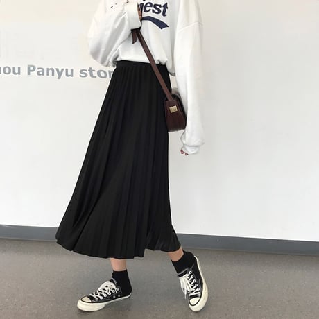 レディース ロング丈 プリーツスカート ウエストゴム ハイウエスト インスタ映え ガーリー フェミニン 韓国ファッション (DCT-598616665733)
