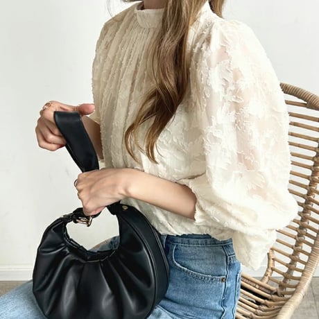 5カラー 花柄 ブラウス バルーンスリーブ トップス ハーフハイネック レース 薄手 ルーズ 長袖 レトロ 韓国ファッション レディース 大人可愛い ガーリー DTCA-773709983840
