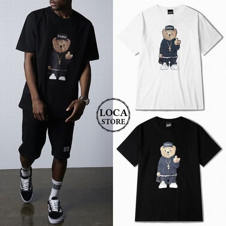 ユニセックス メンズ/レディース 可愛いクマプリント Ｆ××Ｋ Tシャツ 大きいサイズ ストリート 韓国ファッション オルチャン (DCT-534666468502)