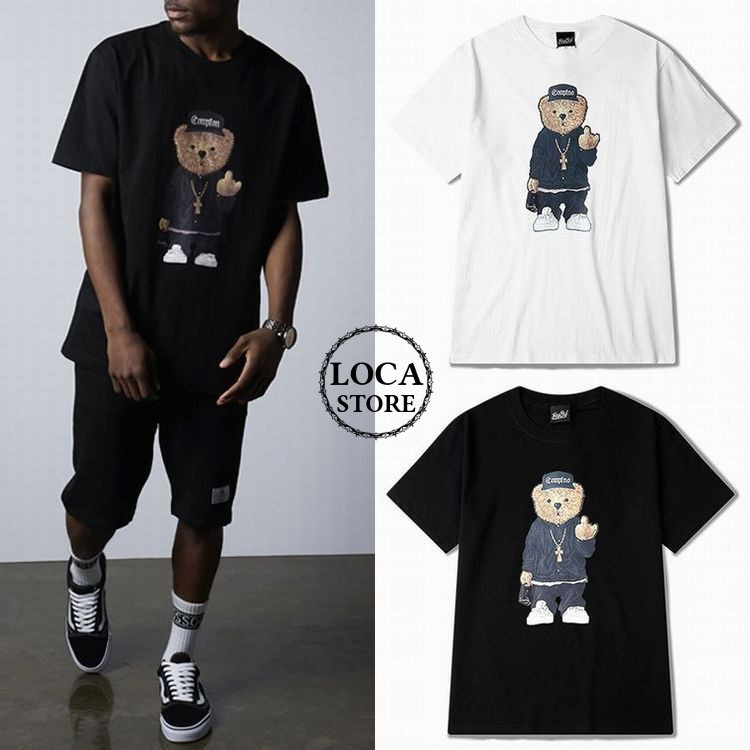 クマプリント ホワイト Tシャツ M ビック Tシャツ ストリート 韓国 ヒップホップ クマ 白
