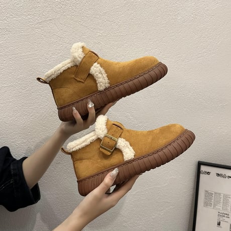 ショートブーツ 22.5～25.0cm インナーボア ムートンブーツ ブーツ ベルト もこもこ シューズ カジュアル かわいい 韓国ファッション レディース DTC-740944078640
