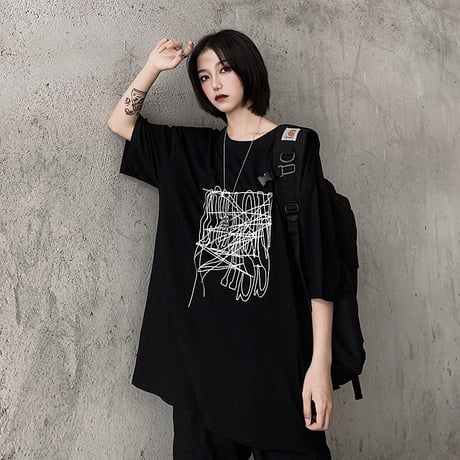 ユニセックス Tシャツ 半袖 メンズ レディース ラウンドネック 英字 グラフィティプリント オーバーサイズ 大きいサイズ ルーズ ストリート TBN-613494810897