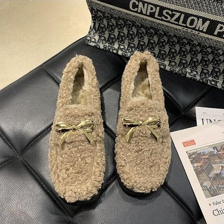 ファーシューズ ラムウール パンプス 22.5～25.0cm韓国ファッション レディース ボアシューズ ファー 防寒 もこもこ 歩きやすい 履きやすい カジュアル 631545625682