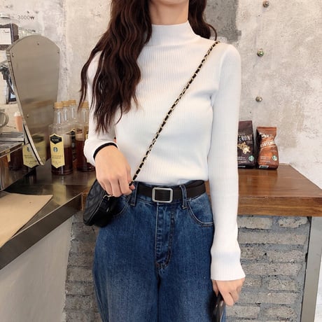 選べる9カラー リブニット タートルネック 韓国ファッション レディース トップス 長袖 シンプル 大人カジュアル オルチャン 韓国 (DTC-602341720666)