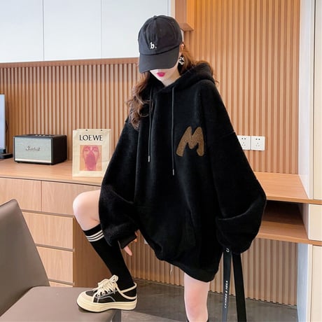 ボアパーカー フェイクラムウール プルオーバー オーバーサイズ プルパーカー トップス ボア もこもこ レトロ 韓国ファッション レディース 大人可愛い ガーリー DTC-747206037564