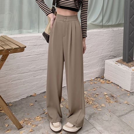 ワイドパンツ ストレートパンツ パンツ タック スラックス ハイウエスト シンプル レトロ 韓国ファッション レディース 大人可愛い ガーリー DTC-666705107446
