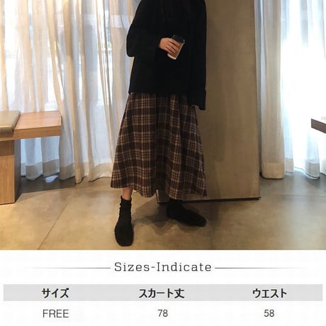 チェック柄 スカート 韓国ファッション レディース チェックスカート ロングスカート ハイウエスト ロング丈 起毛 レトロ 秋 冬 (DTC-604262553492)