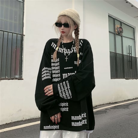 ユニセックス Tシャツ 長袖 ロンT フルレタープリント ラウンドネック オーバーサイズ 韓国ファッション メンズ レディース カジュアル ストリートファッション DTC-655783366926