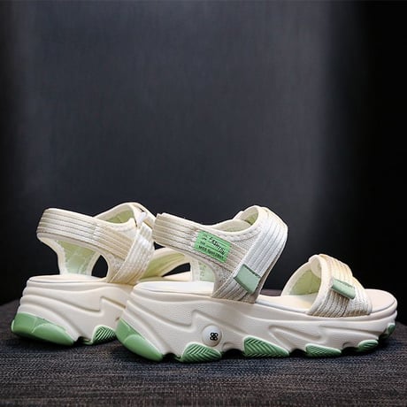 厚底 スポーツサンダル 22.5～25.0cm マジックベルト ロゴ 厚底ソール プラットフォーム 厚底サンダル 美脚 カジュアル シンプル 歩きやすい DTCA-619728538554