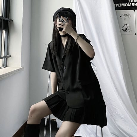 セットアップ ジャケット風シャツ ＋ プリーツスカート Aラインスカート 韓国ファッション レディース 2点セット ミニスカート トップス スーツシャツ ガーリー DTC-616135929722