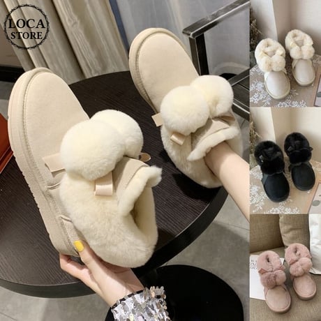 ファーブーツ ショートブーツ 22.5～24.5cm ファーシューズ ボンボン ムートンブーツ カジュアル 歩きやすい おしゃれ 疲れない 大人可愛い ガーリー DTC-607619523952