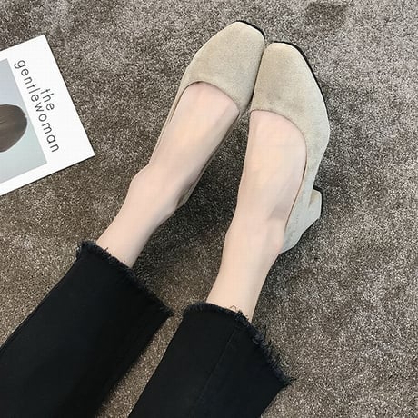 スエードタイプとPUタイプの2種類！ パンプス チャンキーヒール 4.5cm 韓国ファッション レディース スクエアトゥ シューズ キュート 痛くない かわいい 歩きやすい 598354617919