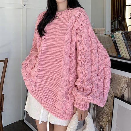 ケーブル編み ニット セーターオーバーサイズ ルーズ プルオーバー 長袖 ハイウエスト レトロ 韓国ファッション レディース 大人可愛い ガーリー カジュアル DTC-689087283155