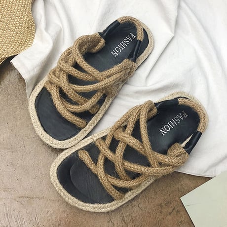 ロープサンダル 編み上げサンダル フラットサンダル ストラップ 韓国ファッション レディース ぺたんこ サンダル キュート 痛くない かわいい 靴 歩きやすい 588924814607