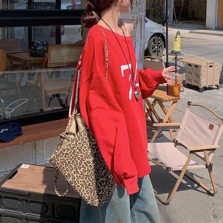 2WAY 前後着用 トップス ロンT ワンショルダー オフショルダー tシャツ スウェット アシンメトリー オーバーサイズ ゆったり レトロ 長袖 カジュアル DTCA-837273595763