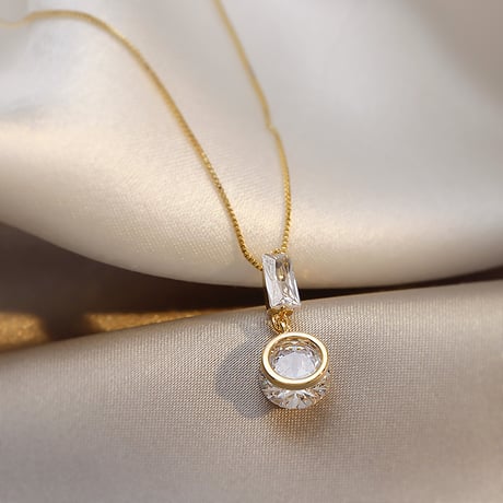 ネックレス CZ チェーン付き ペンダント アクセサリー 合金 K14メッキ シンプル ジュエリー DTC-645590525571