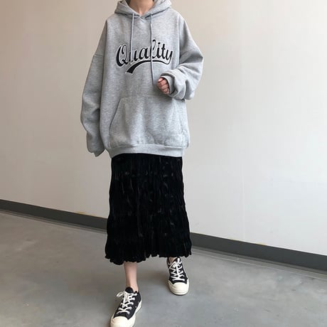 プルオーバー パーカー 裏起毛 韓国ファッション レディース 英字ロゴ オーバーサイズ ストリート系 カジュアル シンプル 秋 冬 (DTC-602413275015)