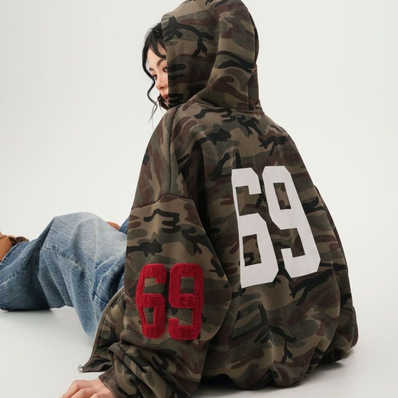迷彩柄 ジップアップ パーカー トップス カモフラ柄 フード付き