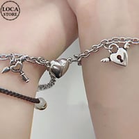 磁石で一つのハートになる ペアブレスレット 磁石 ハート チェーン マグネット ハートの鍵 金属アレルギー対応 チタン アクセサリー DTC-686791857149