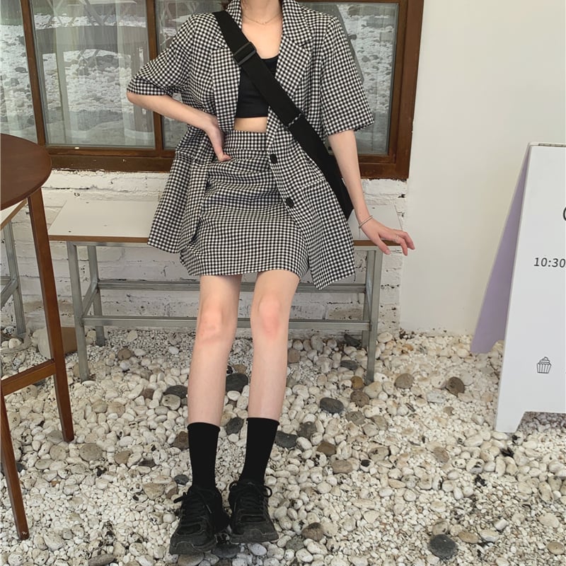 ZARA ギンガムチェックジャケット.スカート　セットアップ ZARA ギンガムチェック セットアップ 赤 ジャケットS ミニ