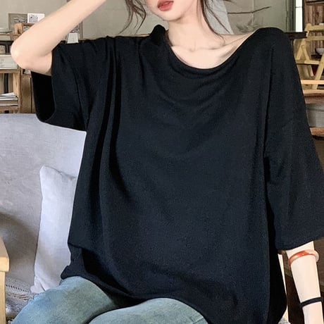 オープンバック Tシャツ 背中開き ドロップショルダー トップス ルーズ レトロ 韓国ファッション レディース 大人可愛い ガーリー DTC-801420565434