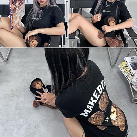 ユニセックス Tシャツ 半袖 クマ ベアー バックプリント オーバーサイズ カジュアル ストリート系ファッション 韓国ファッション メンズ レディース DTC-678305018412