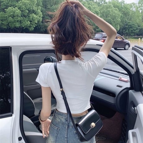 tシャツ バタフライ パッチワーク クロップド丈 ショート丈 スリムフィット トップス スリムトップス へそ出し 半袖 レトロ カジュアル ストリート女子 DTCA-780988742873