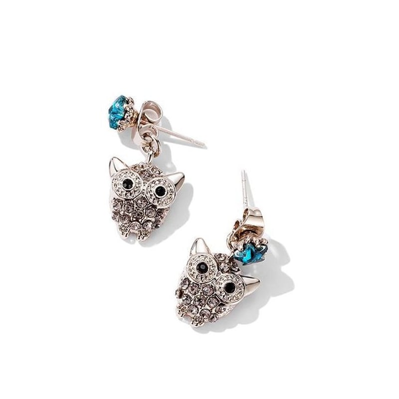 フクロウのピアス クリスタル キラキラ 韓国アクセサリー レディース