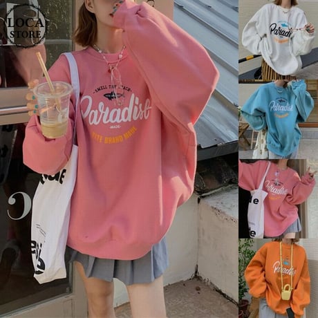 トレーナー プラスベルベット プルオーバー オーバーサイズ シンプル 韓国ファッション レディース トップス ルーズ レトロ ガーリー カジュアル ストリート系 DTC-655184802938