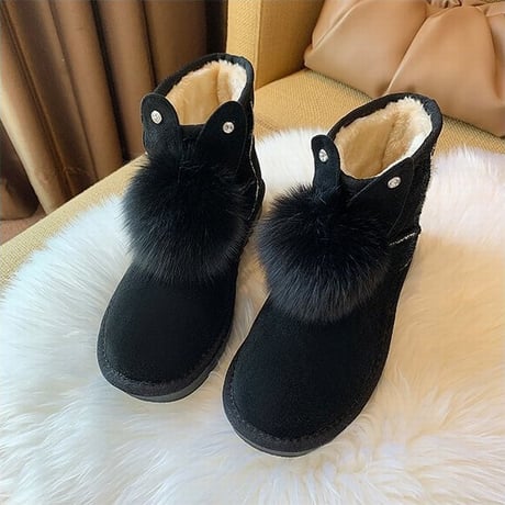 ウサギの耳付き ムートンブーツ 22.5～25.0cm 韓国ファッション レディース ファーブーツ 防寒 もこもこ 履きやすい カジュアル 631262892415