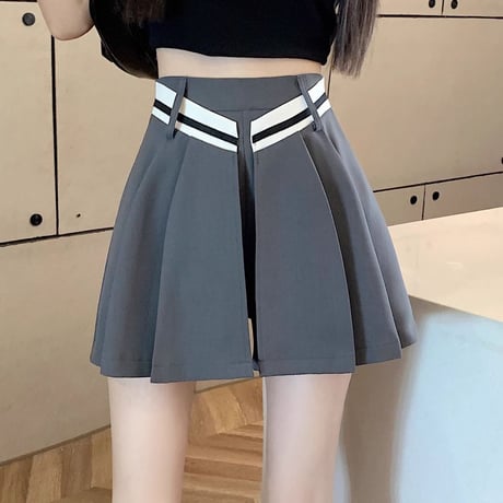 スカート風 ショートパンツ プリーツスカート ラップスカート ミニ丈 ハイウエスト Aライン 不規則デザイン レトロ 大人可愛い ガーリー カジュアル DTCA-850293119354