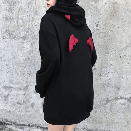 ユニセックス プルオーバー パーカー メンズ レディース 悪魔の耳と羽 オーバーサイズ ルーズ 大きいサイズ ストリート TBN-604130357724