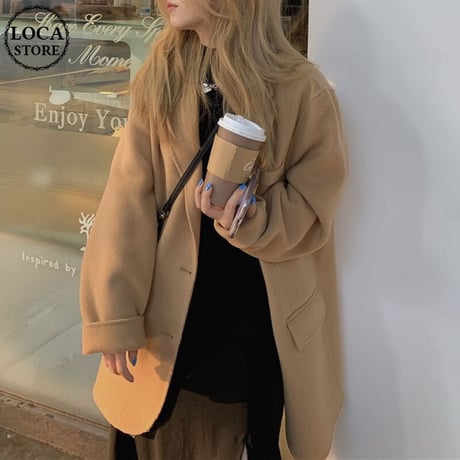チェスターコート ウールコート フェイクウール シングルブレスト アウター コート 暖かい 長袖 ルーズ レトロ 韓国ファッション レディース 大人可愛い ガーリー DTC-656403964485