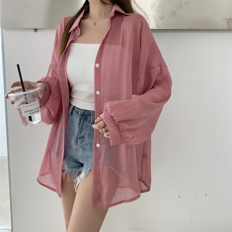 【11color】 シアーシャツ パフ袖 シフォン オーバーサイズ ルーズ シアーブラウス 長袖 レトロ 韓国ファッション レディース Y2K 大人可愛い ガーリー DTC-672456293033