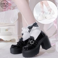 厚底 ローファー 22.5～25.0cm フリル チャンキーヒール パテントレザー 厚底シューズ ラウンドトゥ キュート かわいい 靴 韓国ファッション レディース DTCA-825953140495