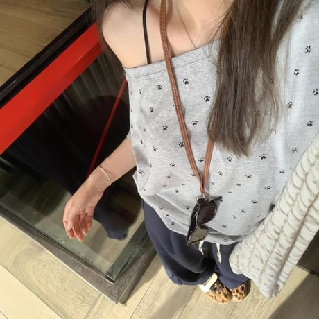 肉球柄 tシャツ ワンショルダー トップス ゆったり ルーズ 半袖 レトロ 大人可愛い ガーリー カジュアル DTCA-825366868798