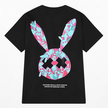 【2カラー】 ユニセックス Tシャツ 半袖 BADRABBIT うさぎ オーバーサイズ カジュアル 韓国ファッション メンズ レディース 韓国ストリートファッション DTC-619746188143