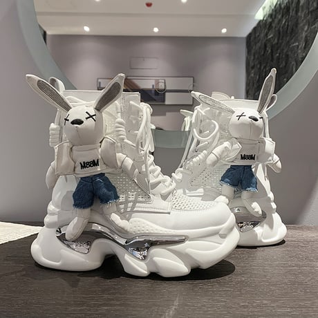 厚底 ショートブーツ 22.0～24.5cm メッシュ ぬいぐるみ付き サイドジップ レースアップ カジュアル 韓国ファッション レディース 歩きやすい おしゃれ DTC-698506329895